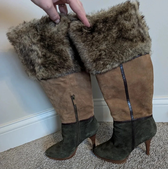 B. Makowsky Kate Knee High Suede Faux Fur Boots sz 7 - Picture 1 of 6